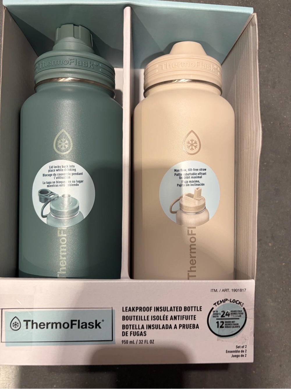 ThermoFlask 32oz . Insulated Stainless Steel, 2-pack blue / grey  new in box